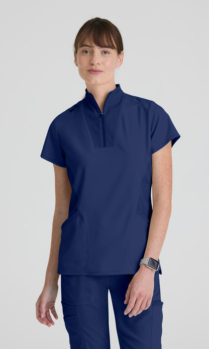 Greys Anatomy Spandex Stretch GRST292 Women's Kristi Top in Indigo by Barco Model Image Front