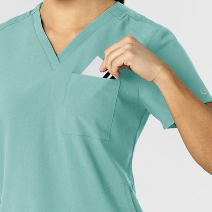 W123 6045 Flex-n-Reach V-Neck Scrub Top Turquoise Model Image Alternate | Wink