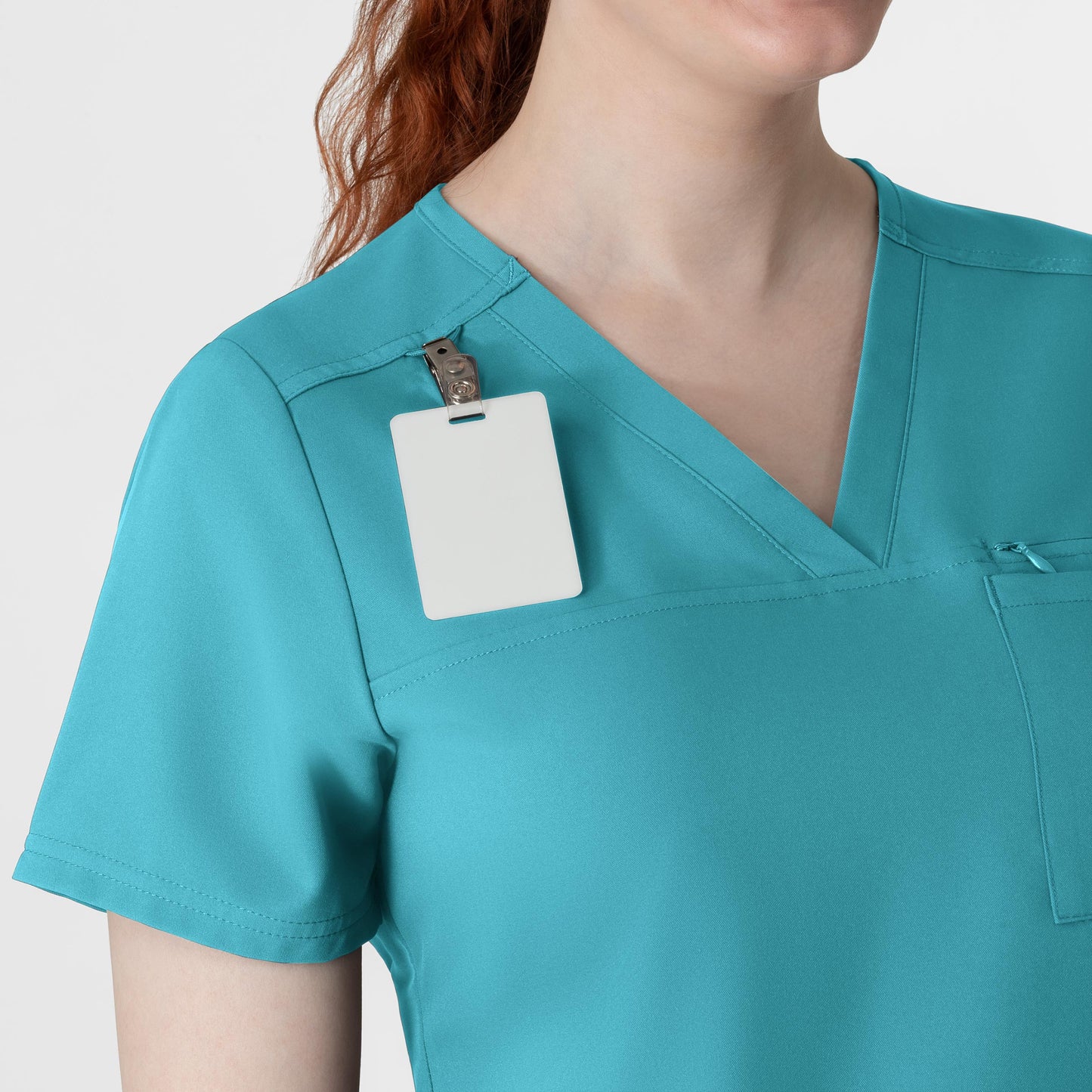 Thrive 6222 V-Neck Tuck-In Scrub Top Teal Blue Model Image Alternate | Wink