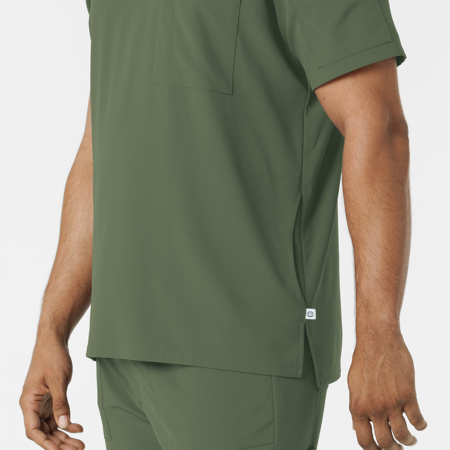 RENEW 6834 Men's V-Neck 5 Pocket Scrub Top Olive Model Image Alternate | Wink