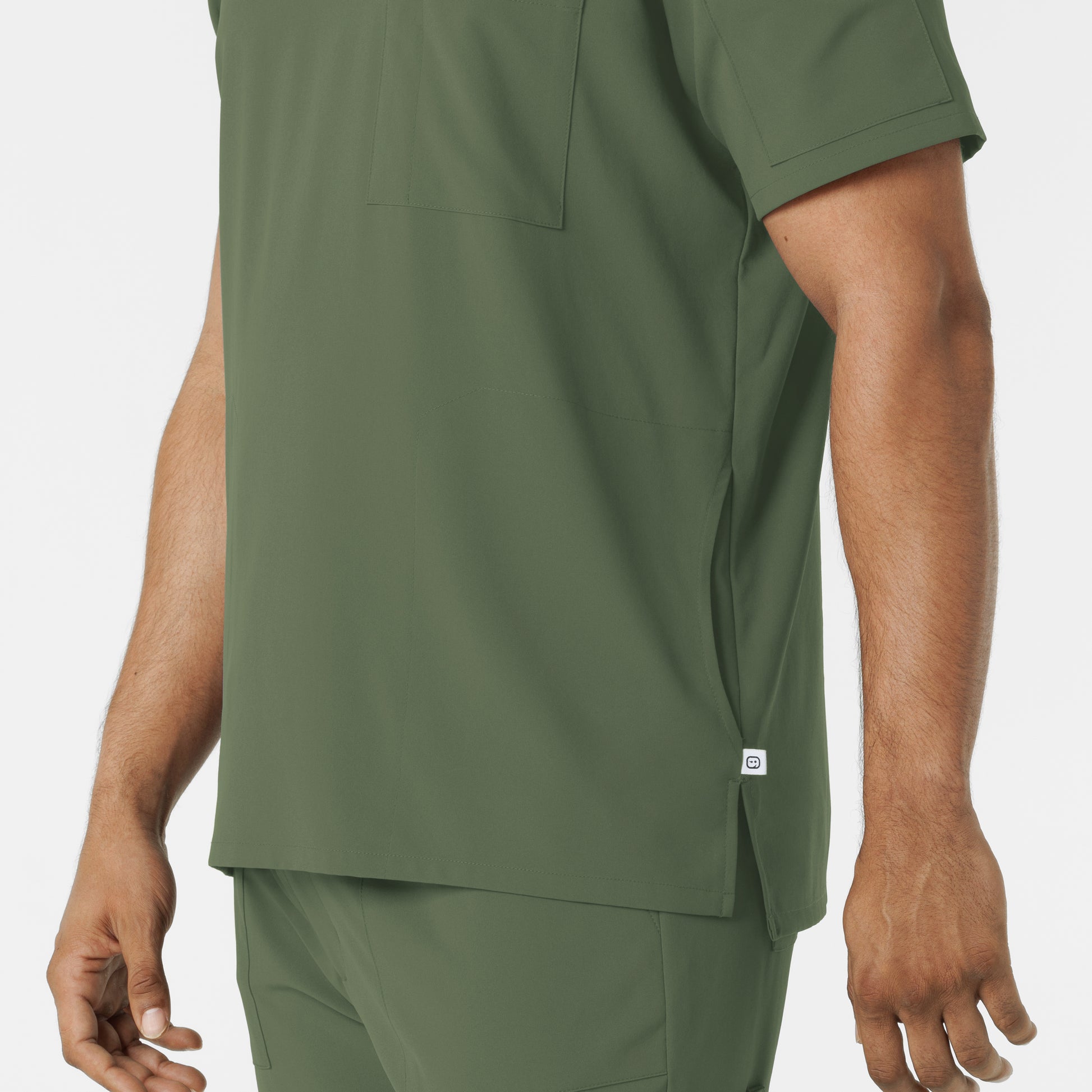 RENEW 6834 Men's V-Neck 5 Pocket Scrub Top Olive Model Image Alternate | Wink