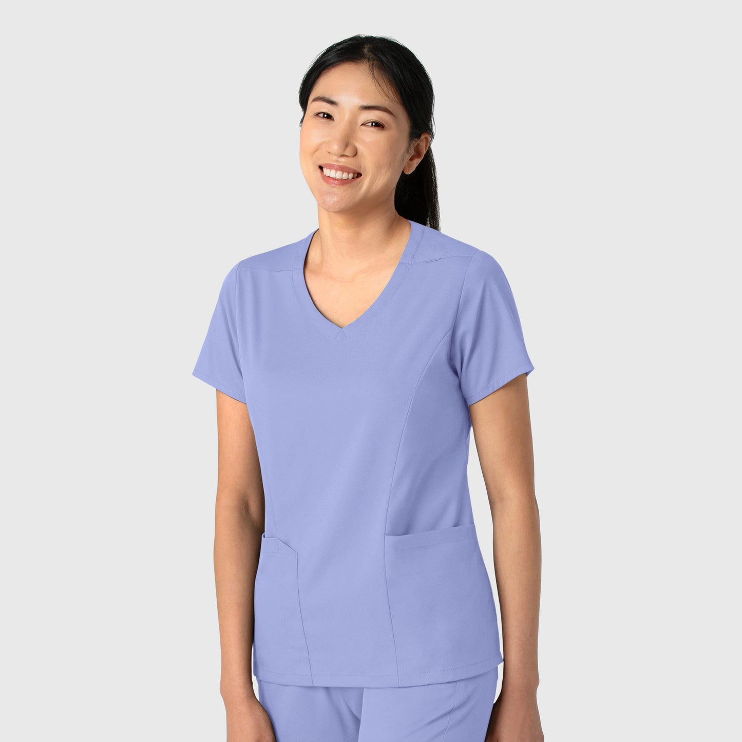 Boundless 6251 2-Pocket V-Neck Scrub Top Ceil Blue Model Image Right Side | Wink