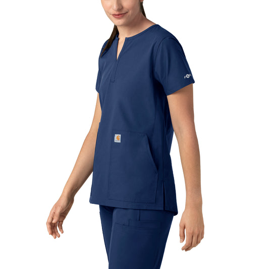 Force Essentials C12213 Notch Neck Tunic Scrub Top Navy Model Image Right Side | Carhartt