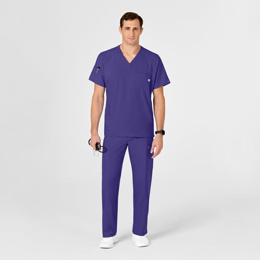 W123 6355 Men's V-Neck Scrub Top Grape Model Image Front | Wink