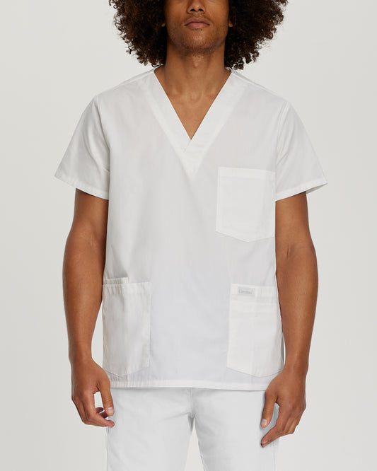 Essentials 7489 Men's 5 Pocket V Neck Scrub Top White Image