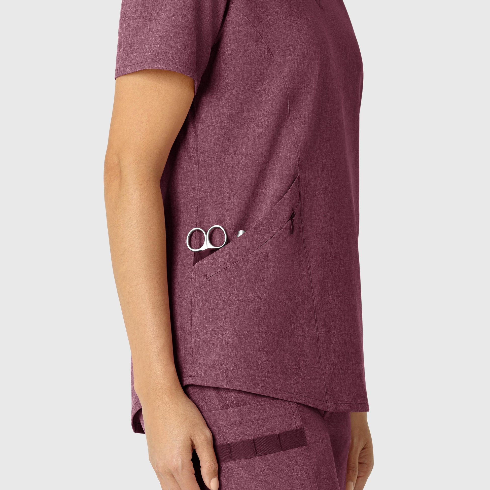 RENEW 6134 V-Neck Scrub Top Wine Heather Model Image Alternate | Wink