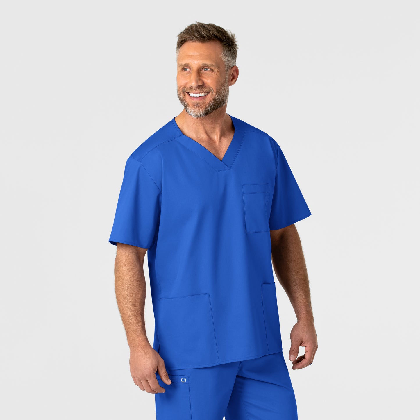 WonderWORK 103 Men's V-Neck Scrub Top Royal Model Image Right Side | Wink