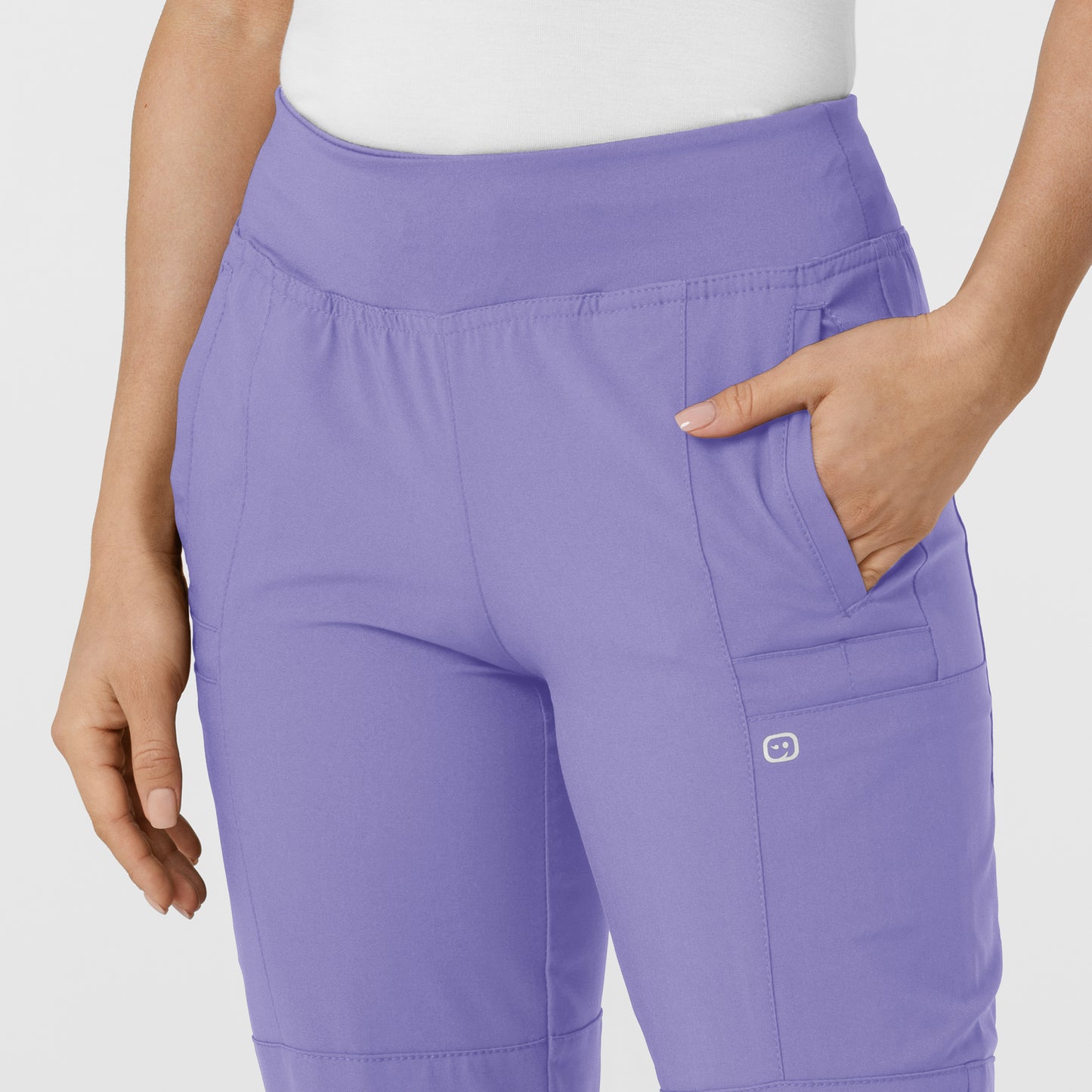 W123 5555 Comfort Waist Cargo Jogger Scrub Pants Iris Purple Model Image Left Side | Wink