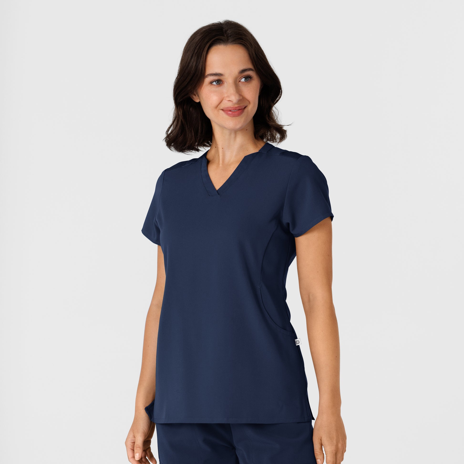 Nova 6432 Flex-n-Reach V-Neck Scrub Top Navy Model Image Right Side | Wink