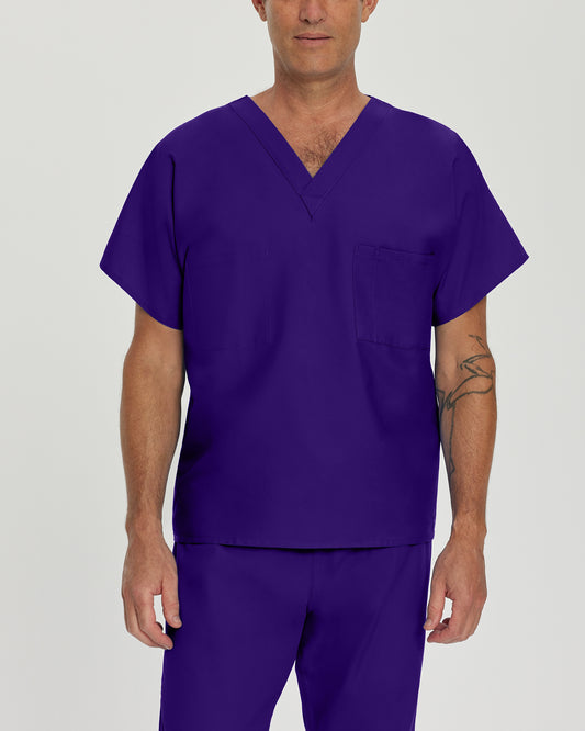 Essentials 7502 Unisex Reversible 1 Pocket V Neck Scrub Top Grape Image