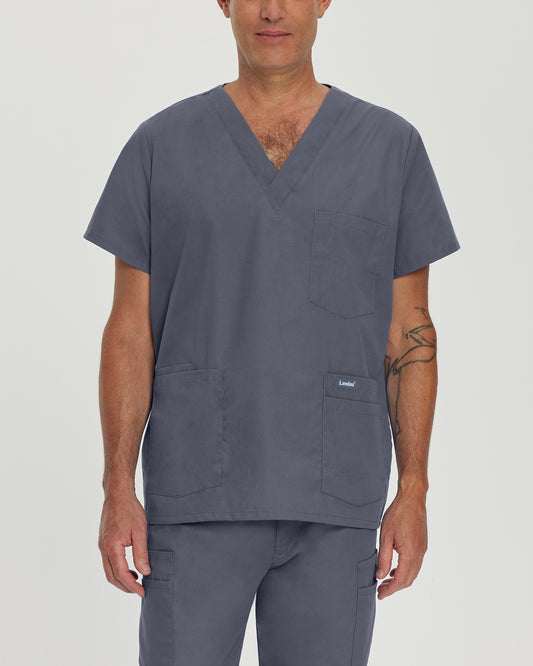 Essentials 7489 Men's 5 Pocket V Neck Scrub Top Steel Grey Image