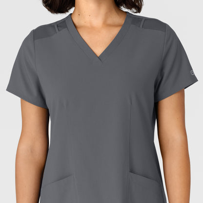 W123 6145 Flex-n-Reach Side Panel V-Neck Scrub Top Pewter Model Image Left Side | Wink