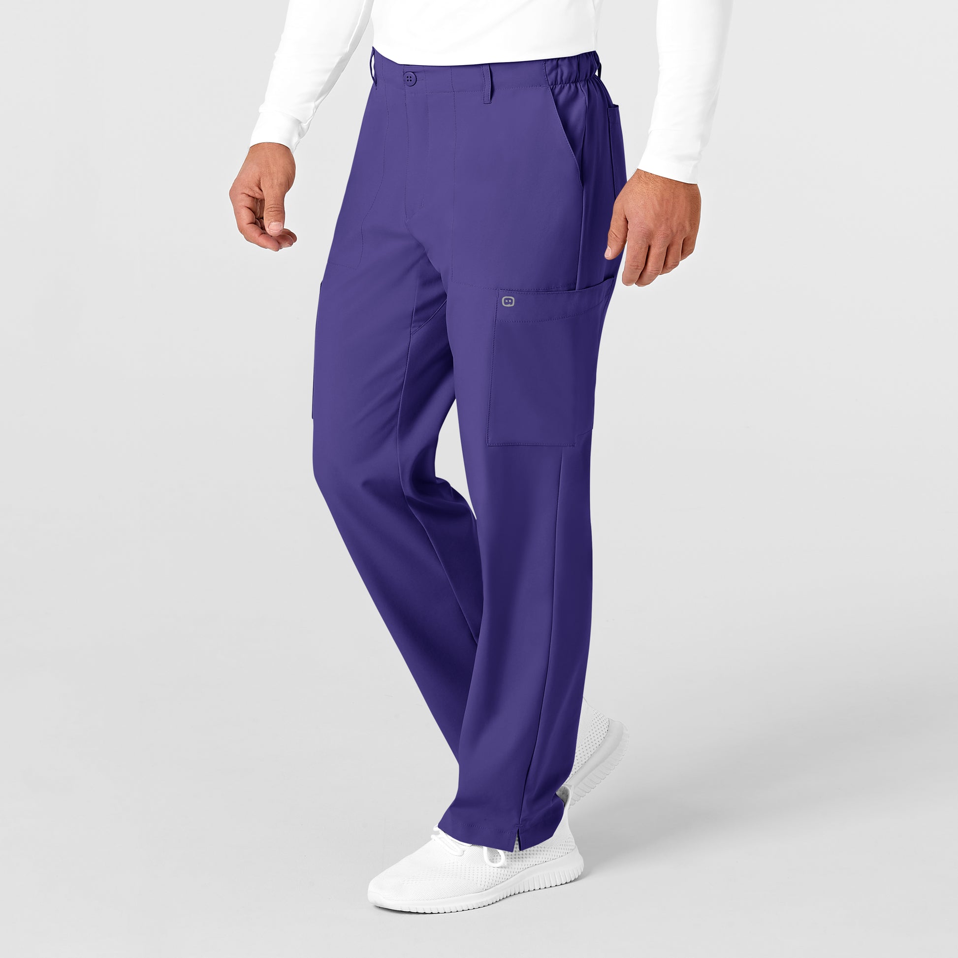 W123 5355 Men's Flat Front Cargo Scrub Pants Grape Model Image Right Side | Wink