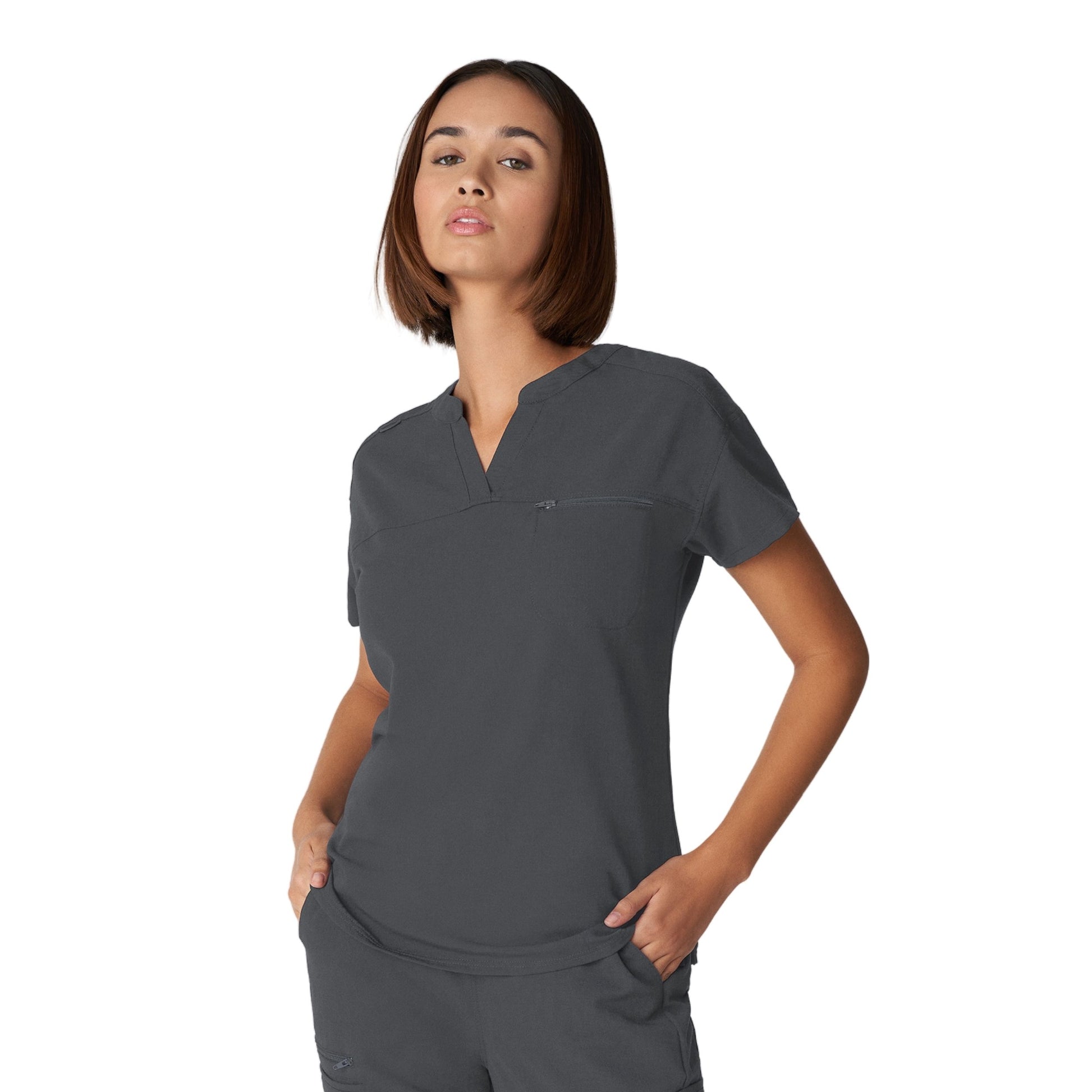 V-Tess WT114 Women's 1 Pocket V Neck Scrub Top Dark Pewter Image