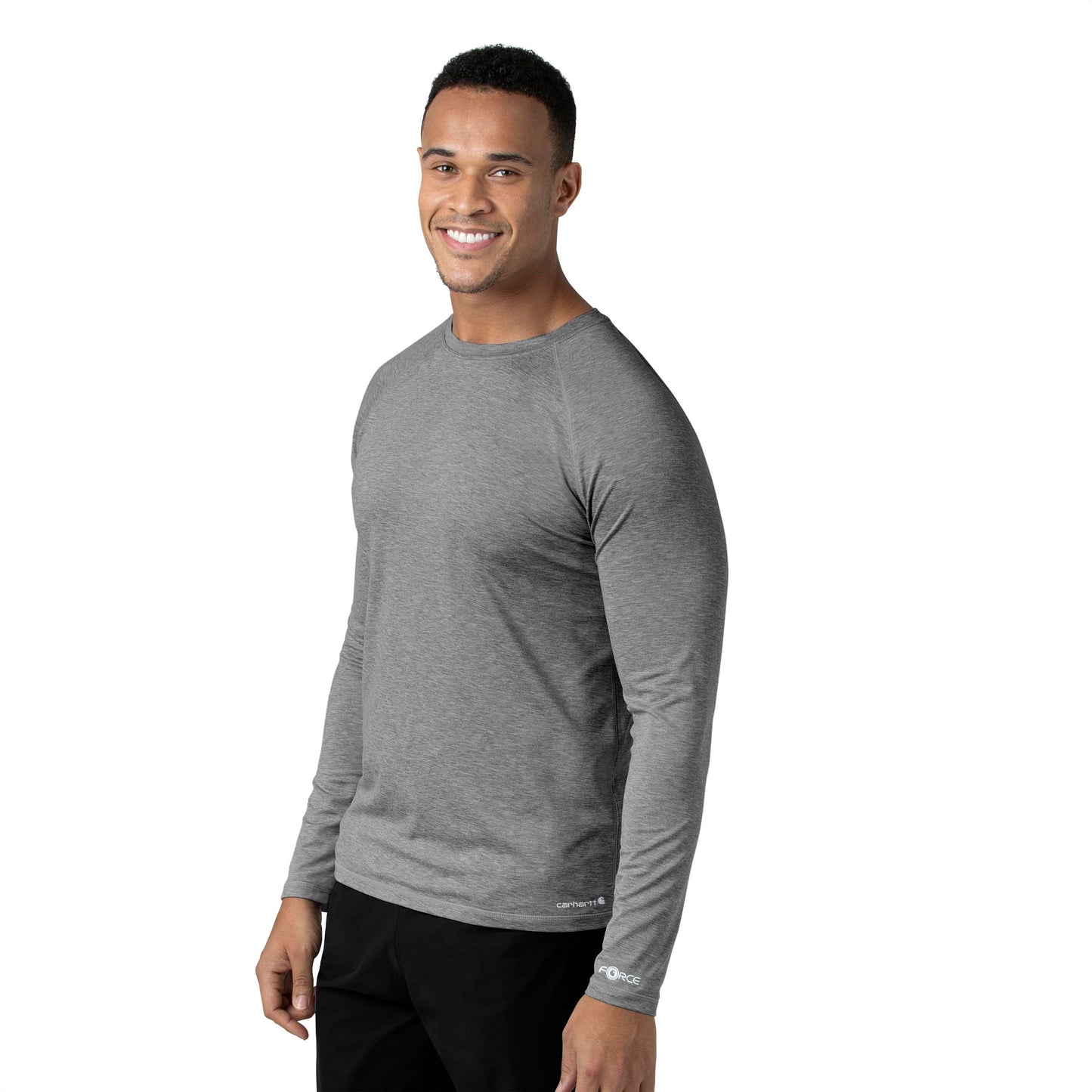 Force Sub-Scrubs C32009 Men's Performance Long Sleeve Tee Grey Heather Model Image Right Side | Carhartt