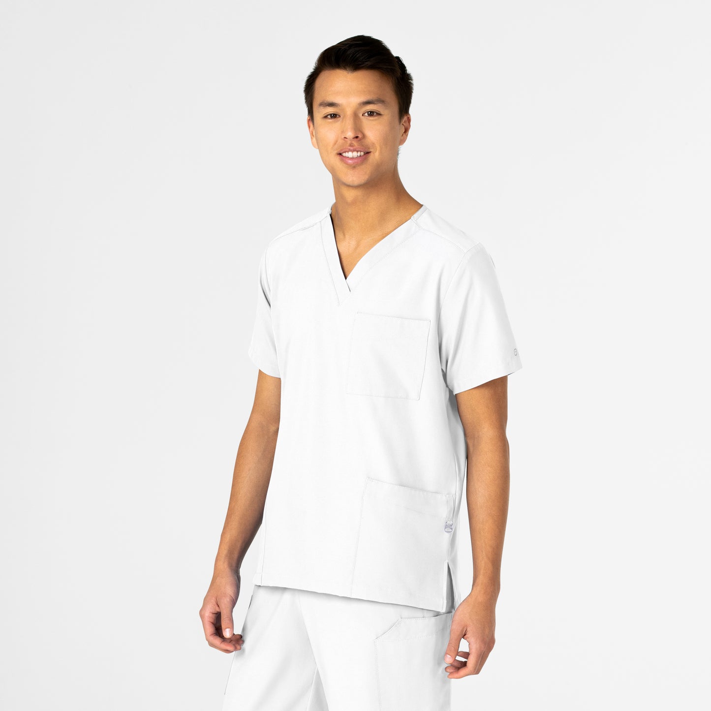 W123 6855 Unisex 4 Pocket Utility Scrub Top White Model Image Right Side | Wink