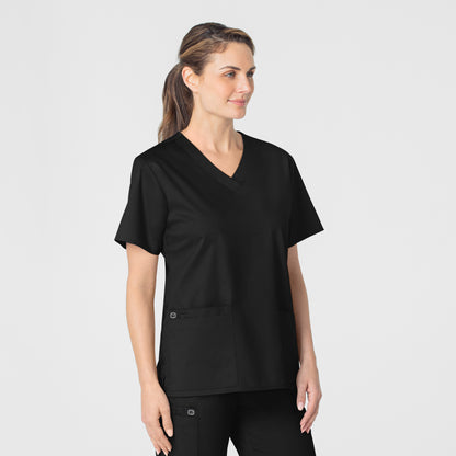 WonderWORK 101 V-Neck Scrub Top Black Model Image Right Side | Wink