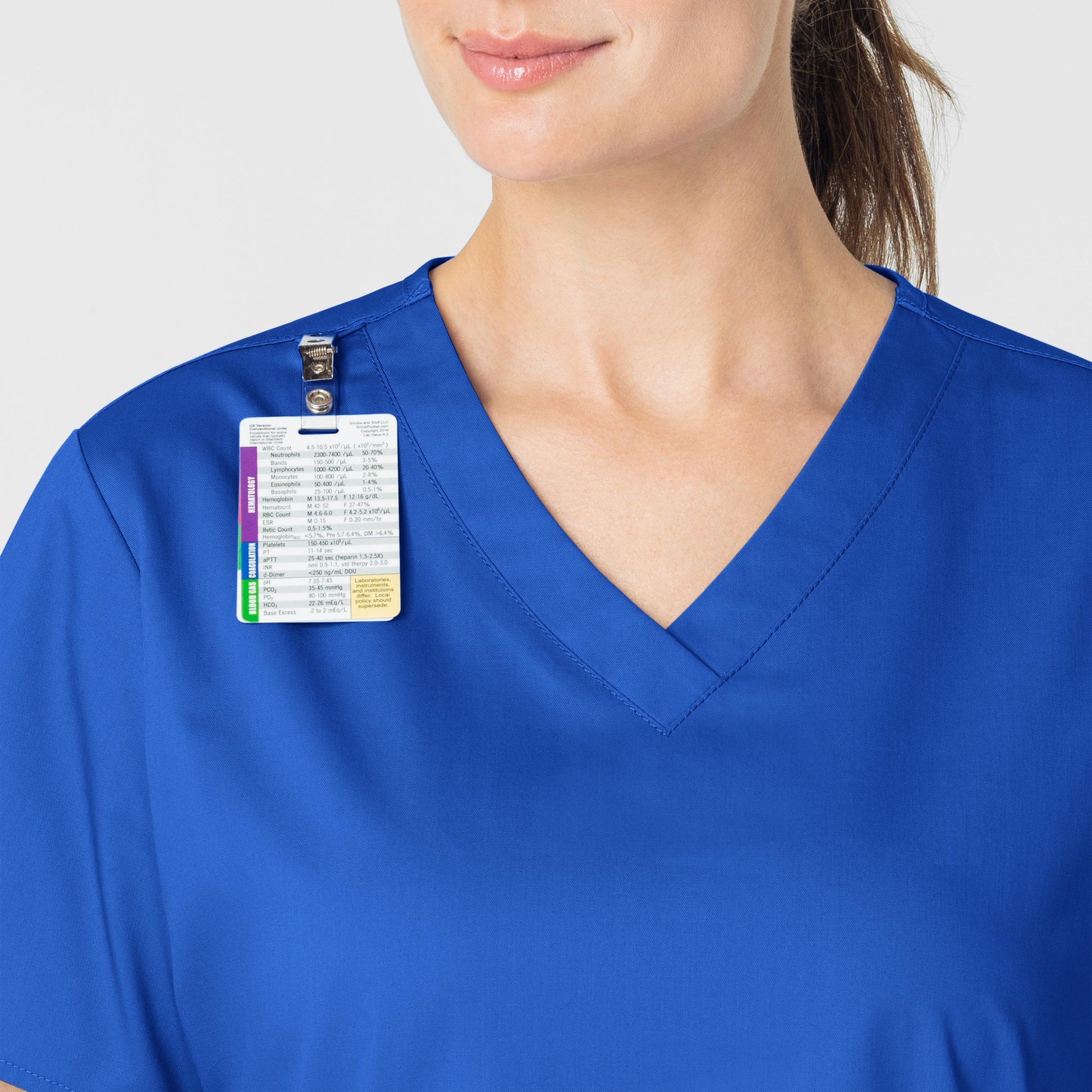 WonderWORK 101 V-Neck Scrub Top Royal Model Image Alternate | Wink