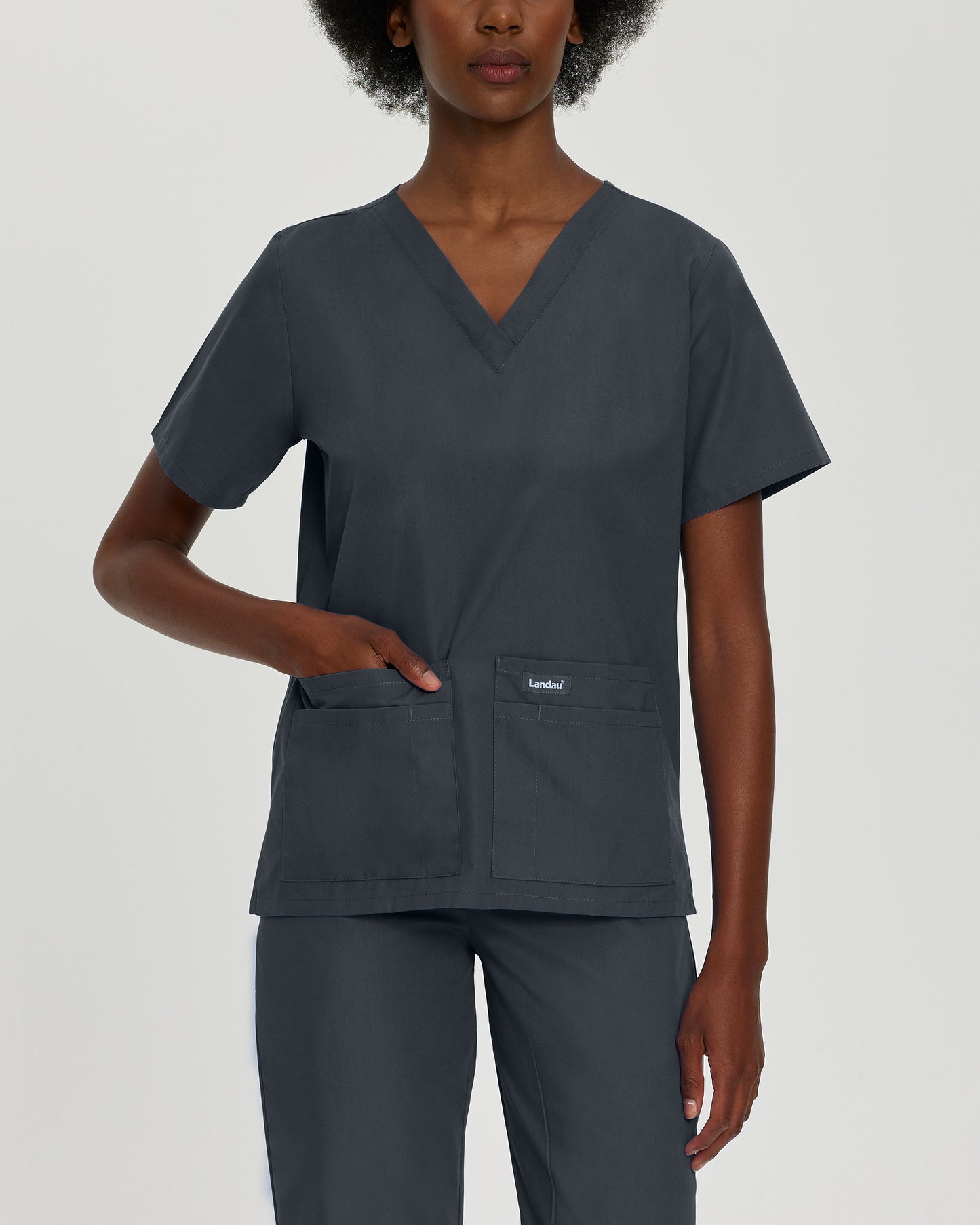 Essentials 8219 Women's 4 Pocket V Neck Scrub Top Graphite Image