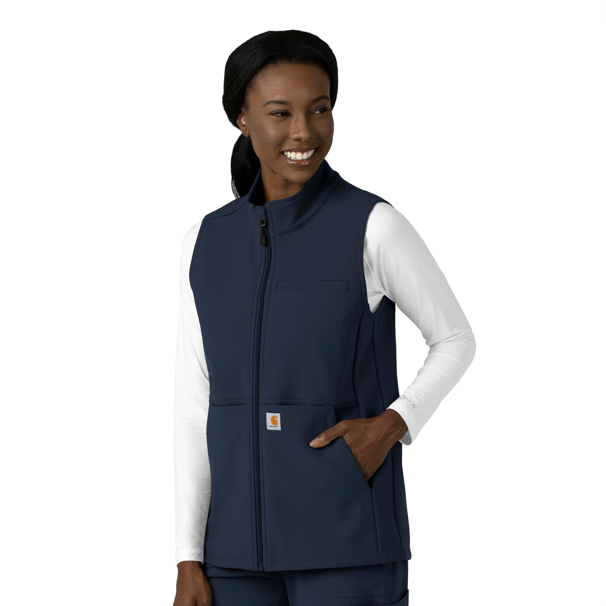 Rugged Flex C83023 Bonded Fleece Vest Navy Model Image Right Side | Carhartt