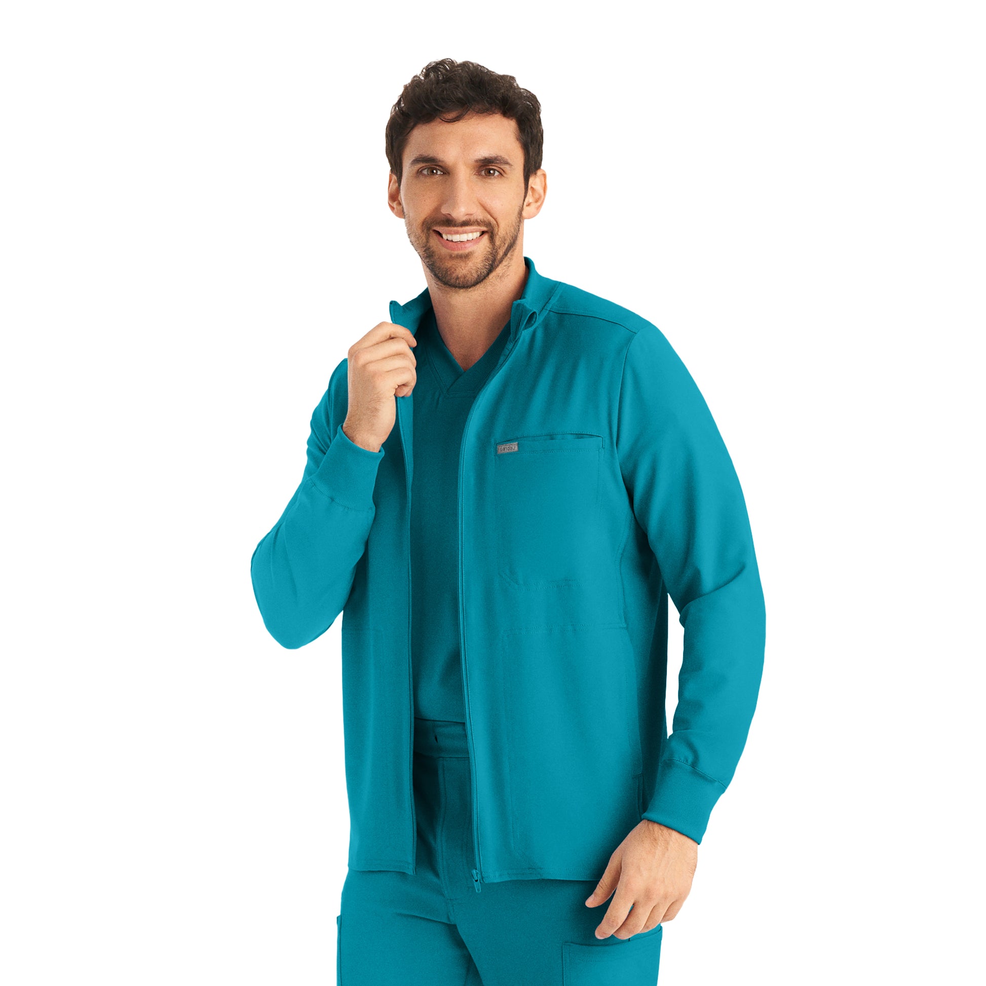 Forward LJ703 Men's 3 Pocket Scrub Jacket Teal Image