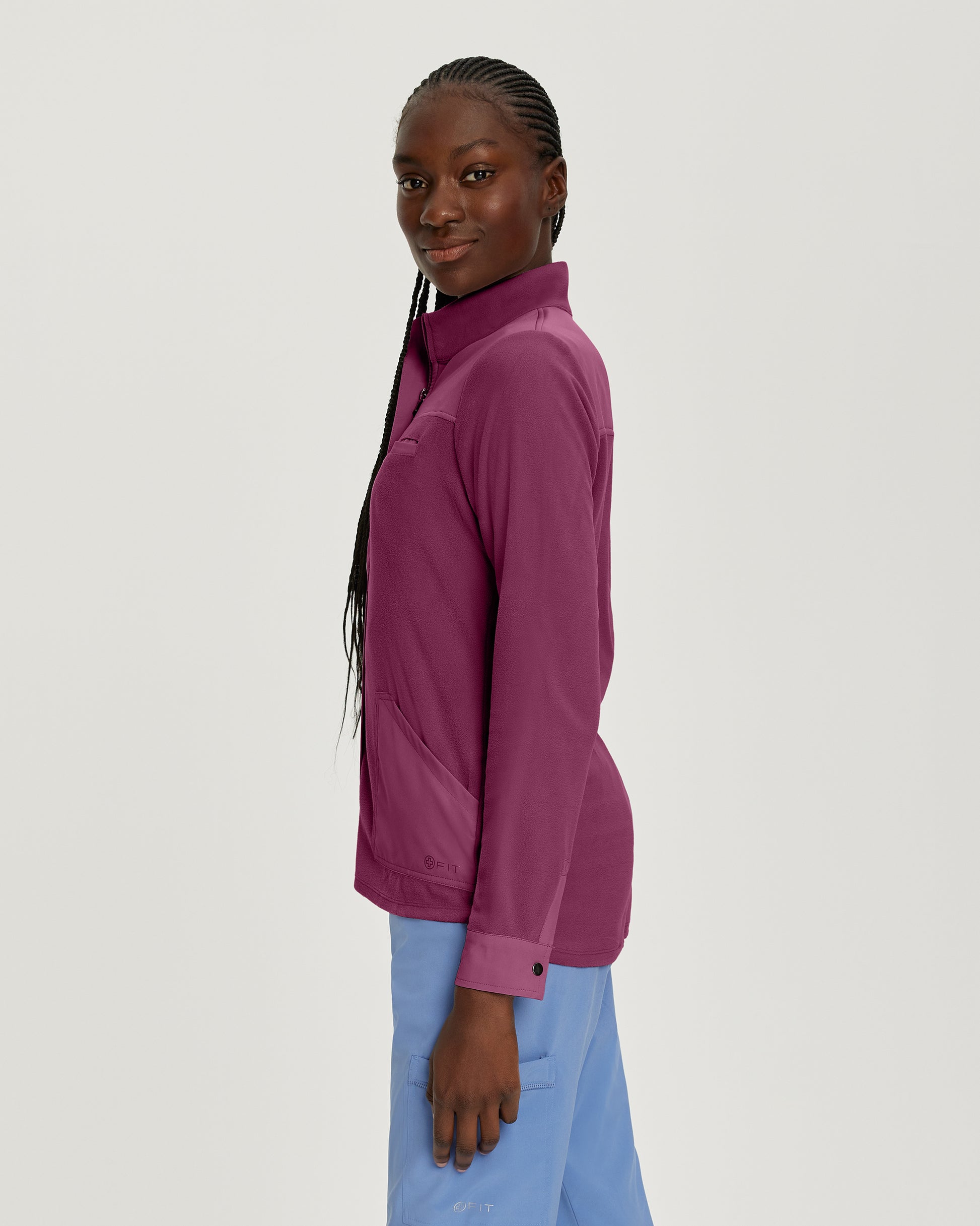 FIT 456 FIT Women's 3 Pocket Warm Up Scrub Jacket Raspberry Coulis Image