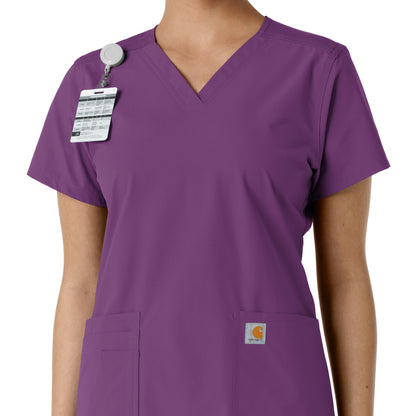 Force Essentials C12313 V-Neck Knit Panel Scrub Top Eggplant Model Image Alternate | Carhartt