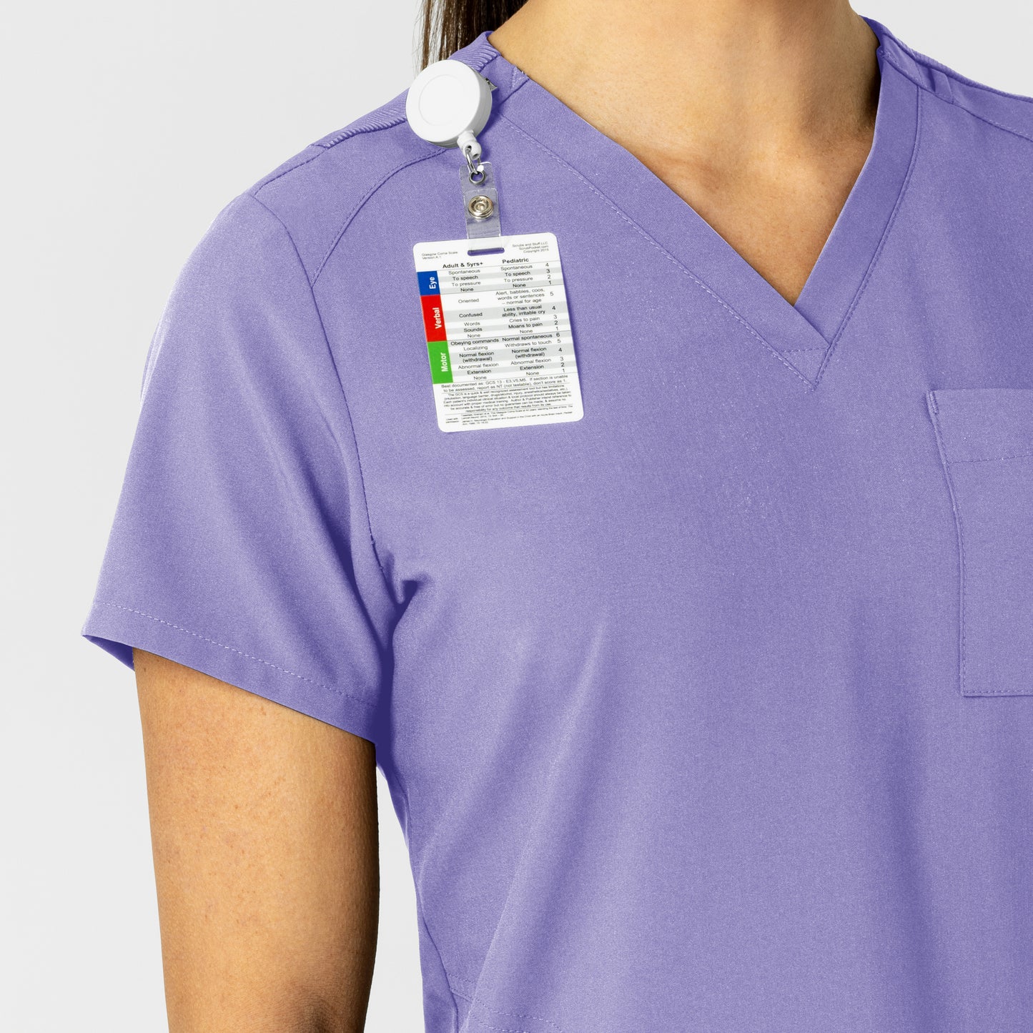 W123 6045 Flex-n-Reach V-Neck Scrub Top Iris Purple Model Image Left Side | Wink