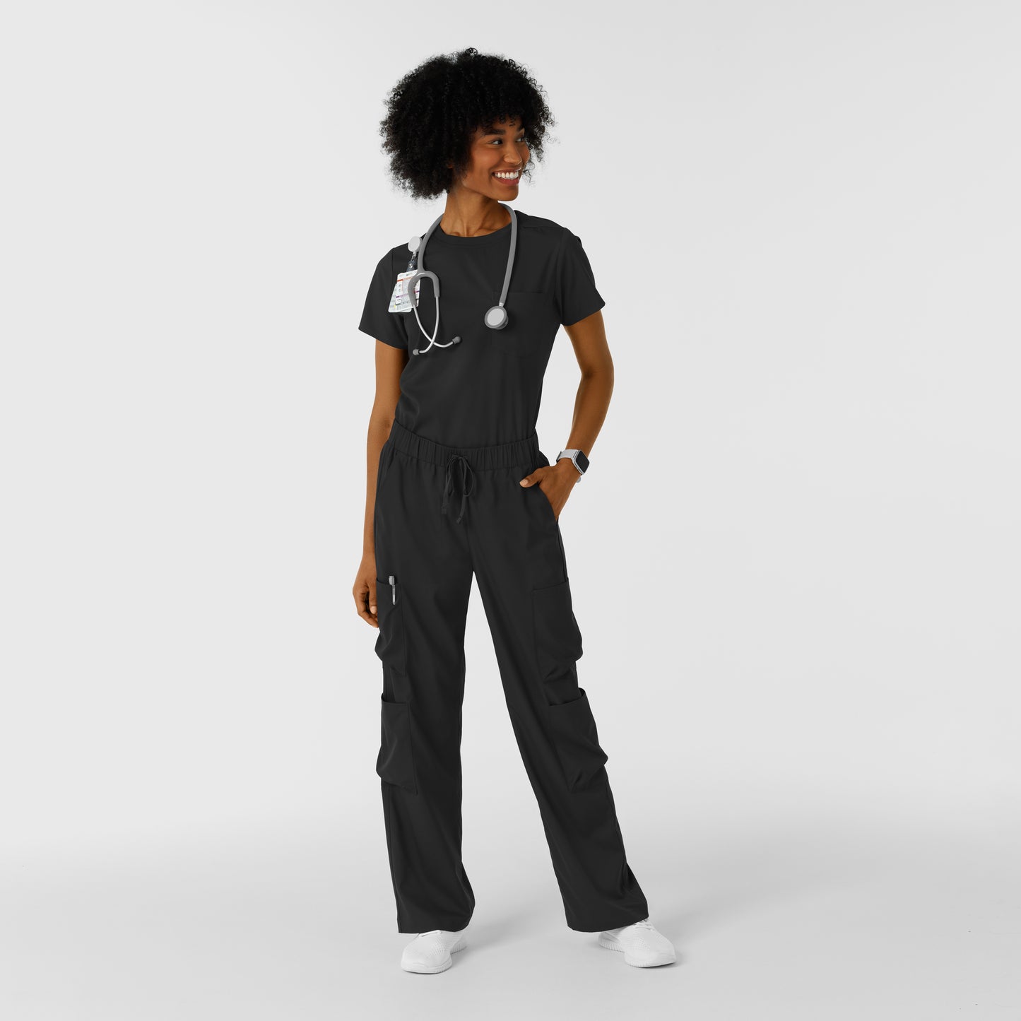 Boundless 5451 Women's Classic Wide Leg Cargo Scrub Pants Black