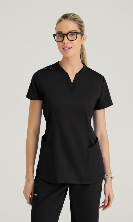 Greys Anatomy Classic GRT303 Women's Erin Top in Black by Barco Model Image Front
