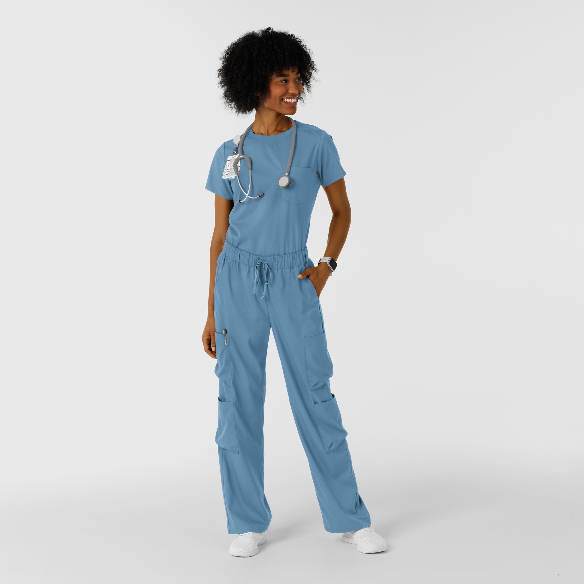 Boundless 5451 Women's Classic Wide Leg Cargo Scrub Pants Pacific Blue