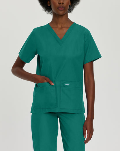 Essentials 8219 Women's 4 Pocket V Neck Scrub Top Hunter Green Image