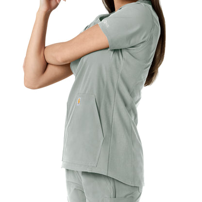 Force Essentials C12413 Notch Neck Tunic Knit Panel Scrub Top Grey Model Image Alternate | Carhartt