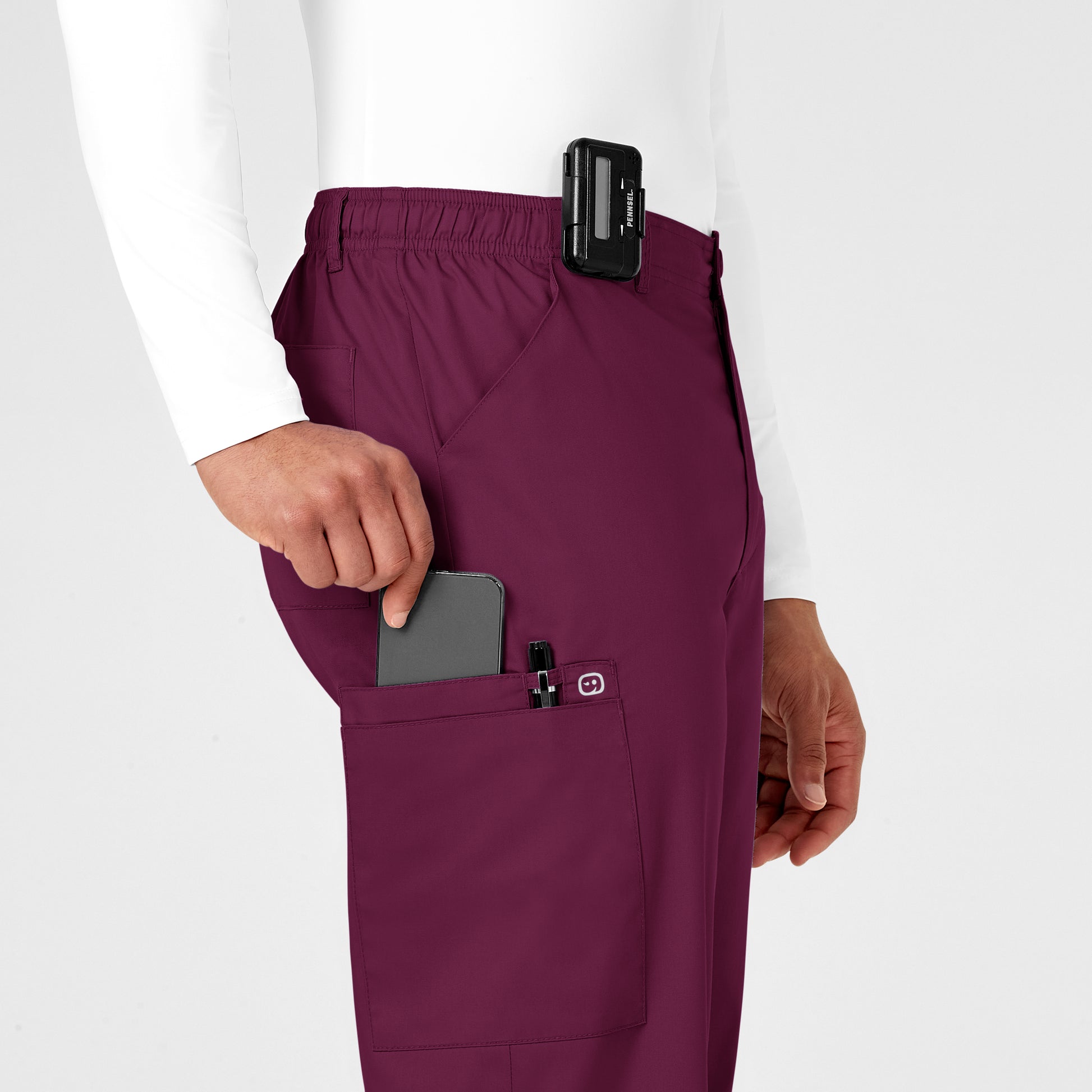 WonderWonderWORK 503 Men's Cargo Scrub Pant Wine Model Image Alternate | Wink