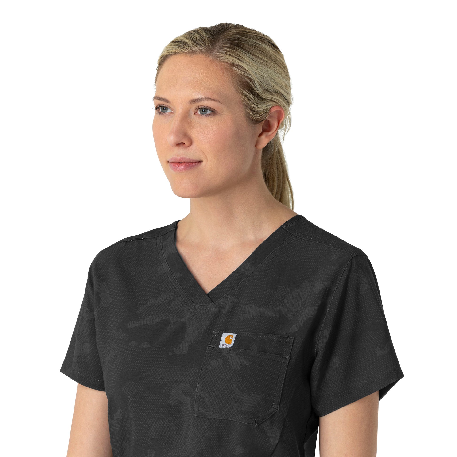 Carhartt Prints C13024 Women's Tuck-In Print Scrub Top Caring Camo Black