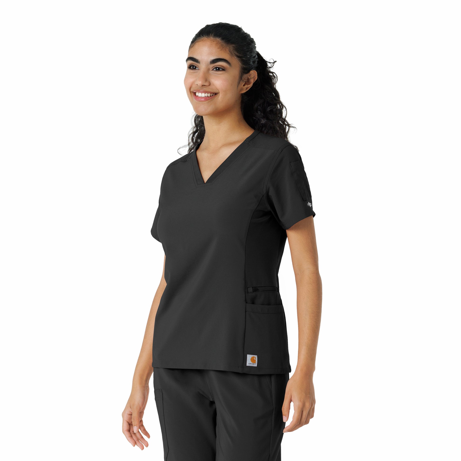 Force Cross-Flex C13310 Knit Panel Scrub Top Black Model Image Right Side | Carhartt