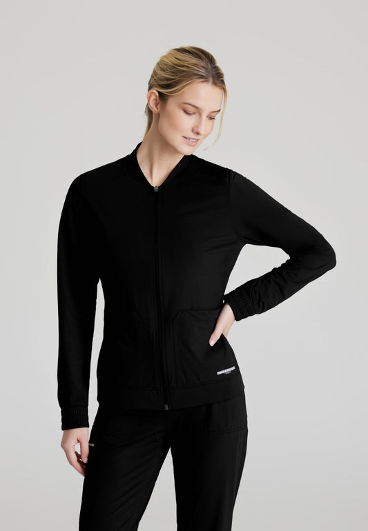 Skechers Slip-Ins Knits SKW919 Contour Knit Scrub Jacket Black Model Image Front | Barco