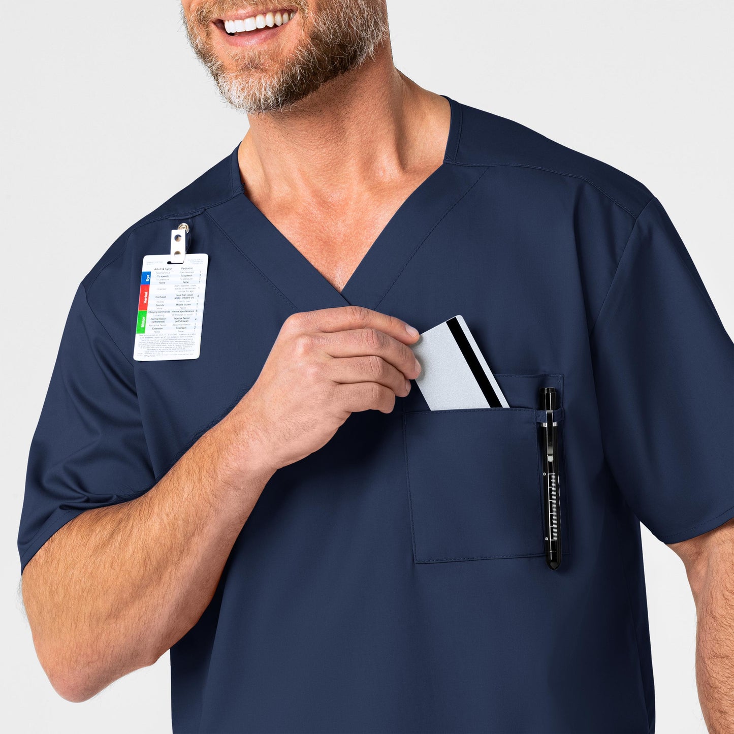 WonderWORK 103 Men's V-Neck Scrub Top Navy Model Image Alternate | Wink