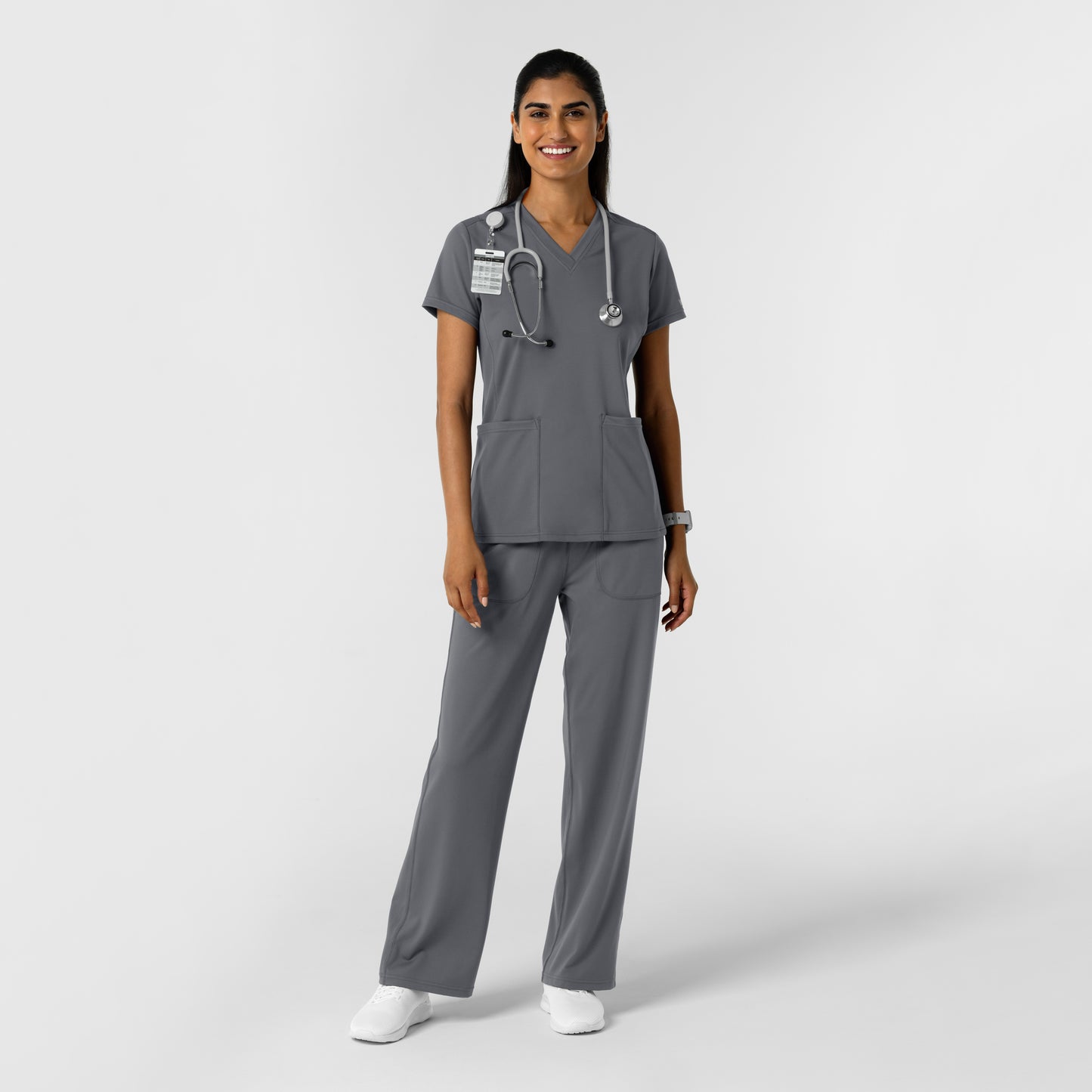 RENEW Knit 6559 Women's 2-Pocket Scrub Top Pewter