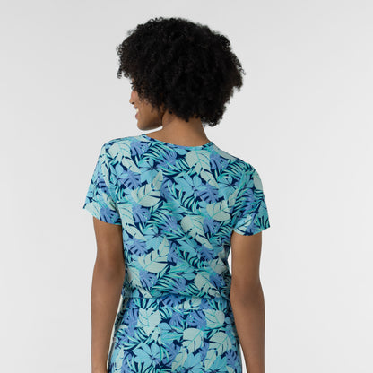Fashion Prints 6467 Women's 1-Pocket Tuck-in Print Scrub Top Breezy Palms