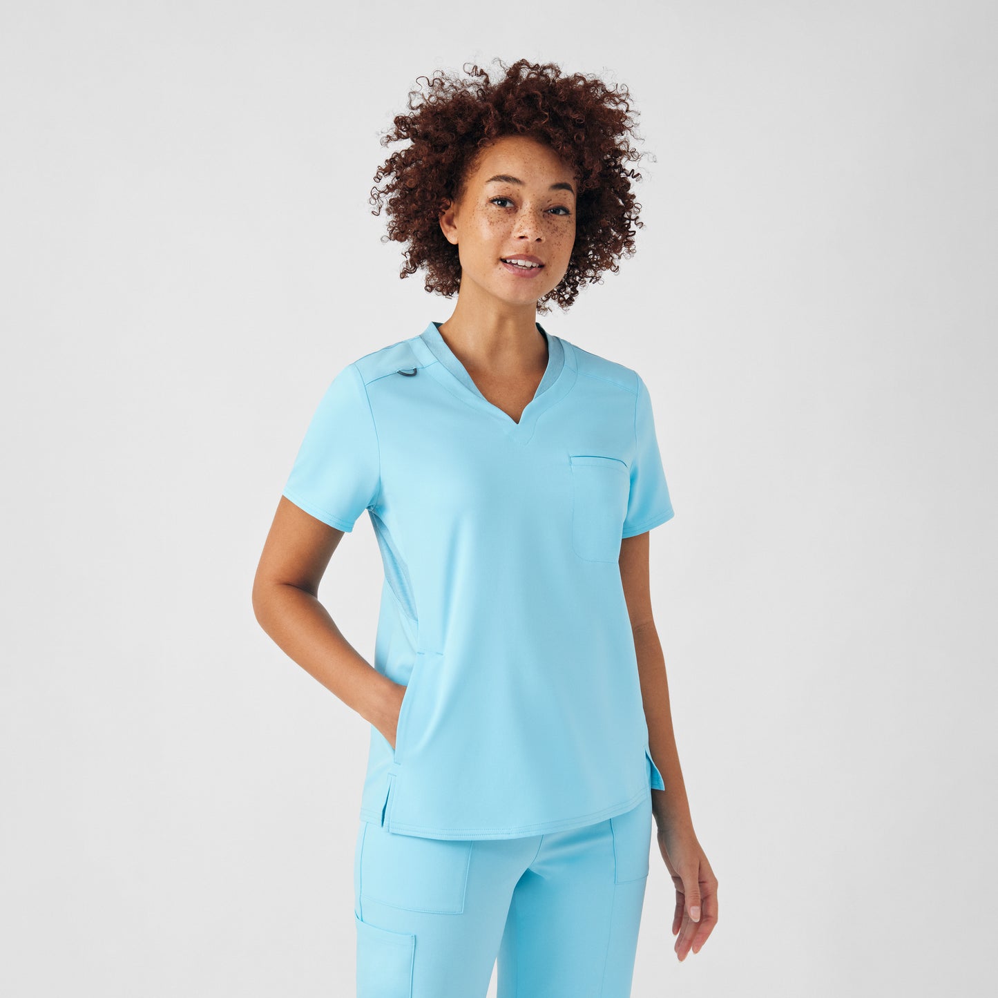 VIBE WT119 Women's 2 Pocket V Neck Scrub Top Island Blue Image