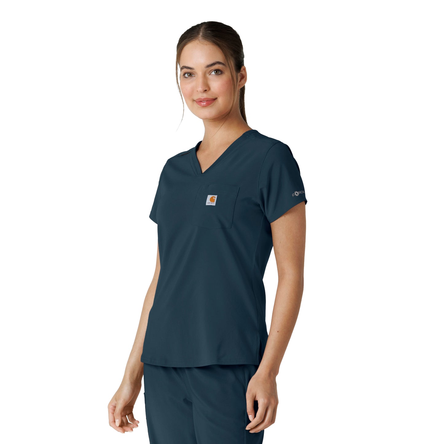 Force Cross-Flex C13410 Tuck-In Scrub Top Navy Model Image Right Side | Carhartt