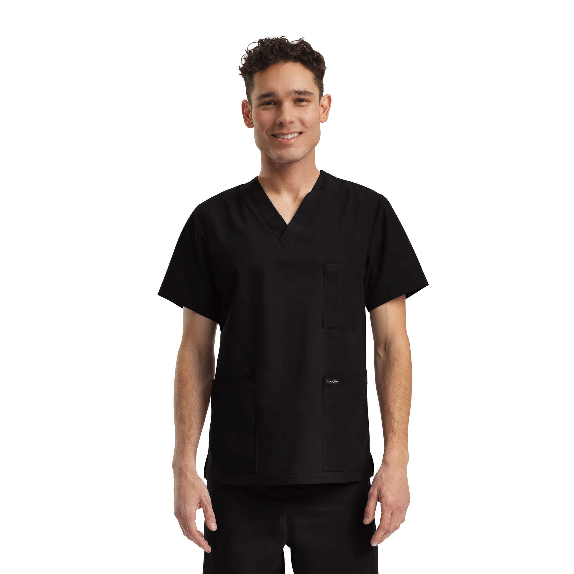 Essentials LT121 Unisex 3 Pocket V Neck Scrub Top Black Image