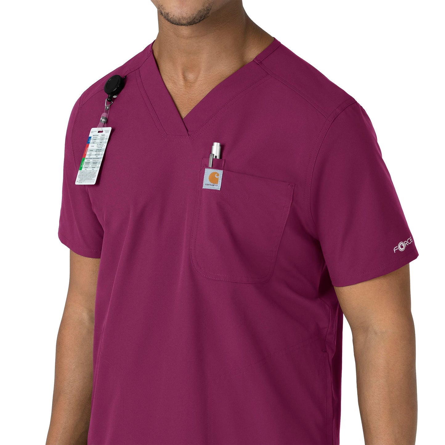 Force Essentials C16113 Men's V-Neck Shirttail Scrub Top Wine Model Image Alternate | Carhartt