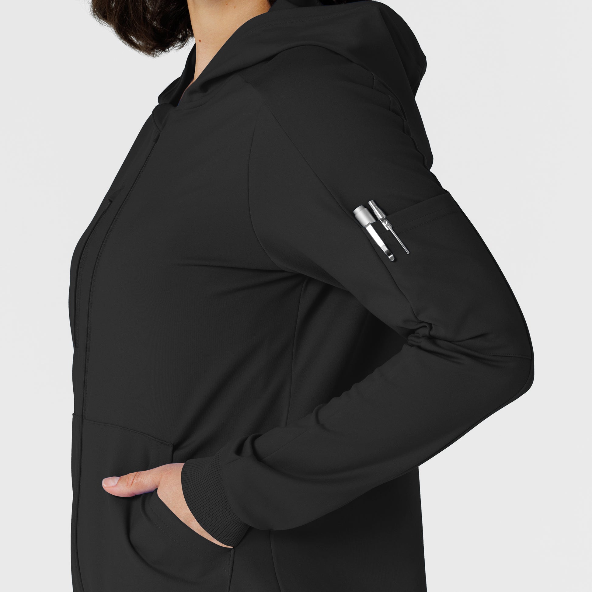 RENEW 8159 Knit Women’s Zip Hoodie Black Model Image Alternate | Wink