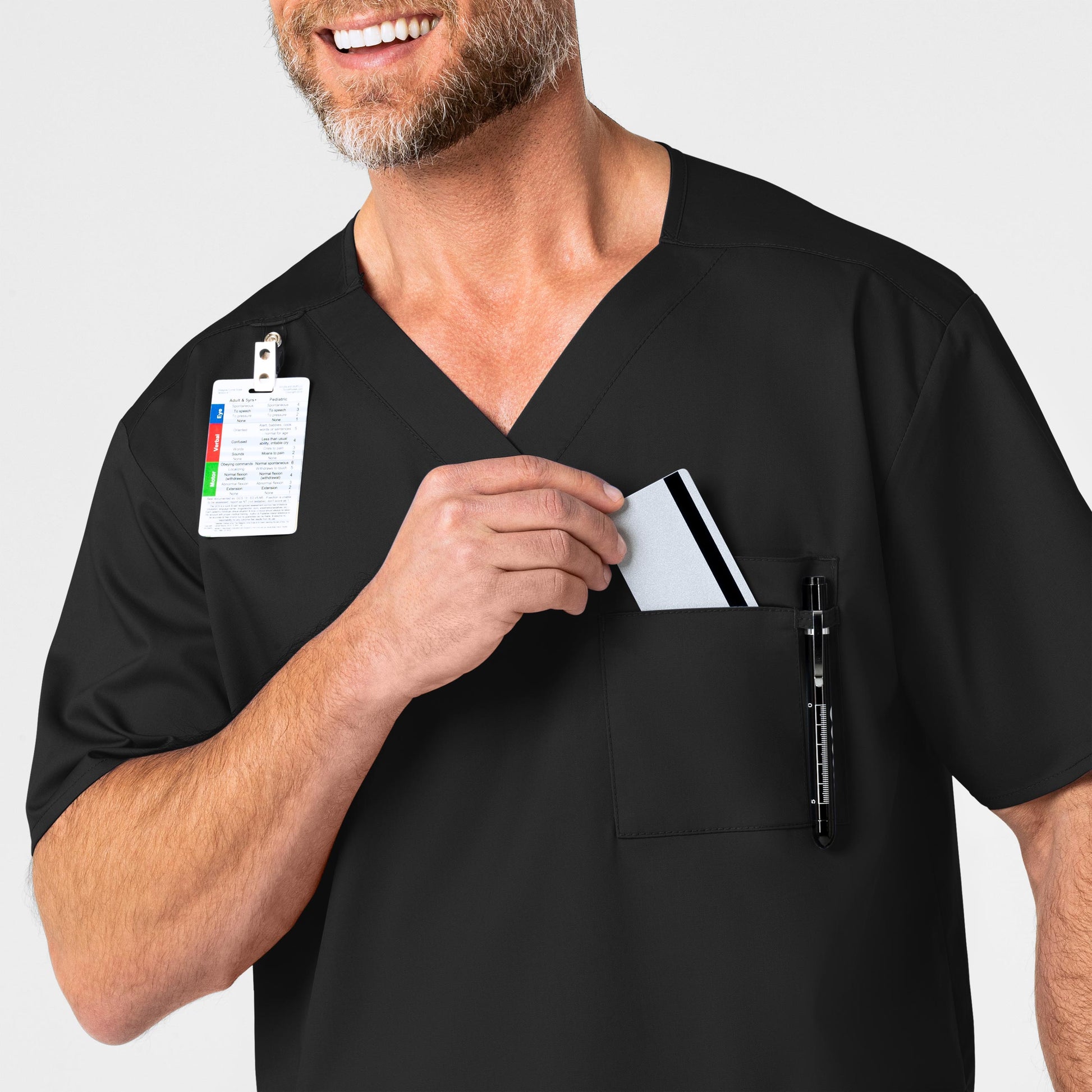 WonderWORK 103 Men's V-Neck Scrub Top Black Model Image Alternate | Wink