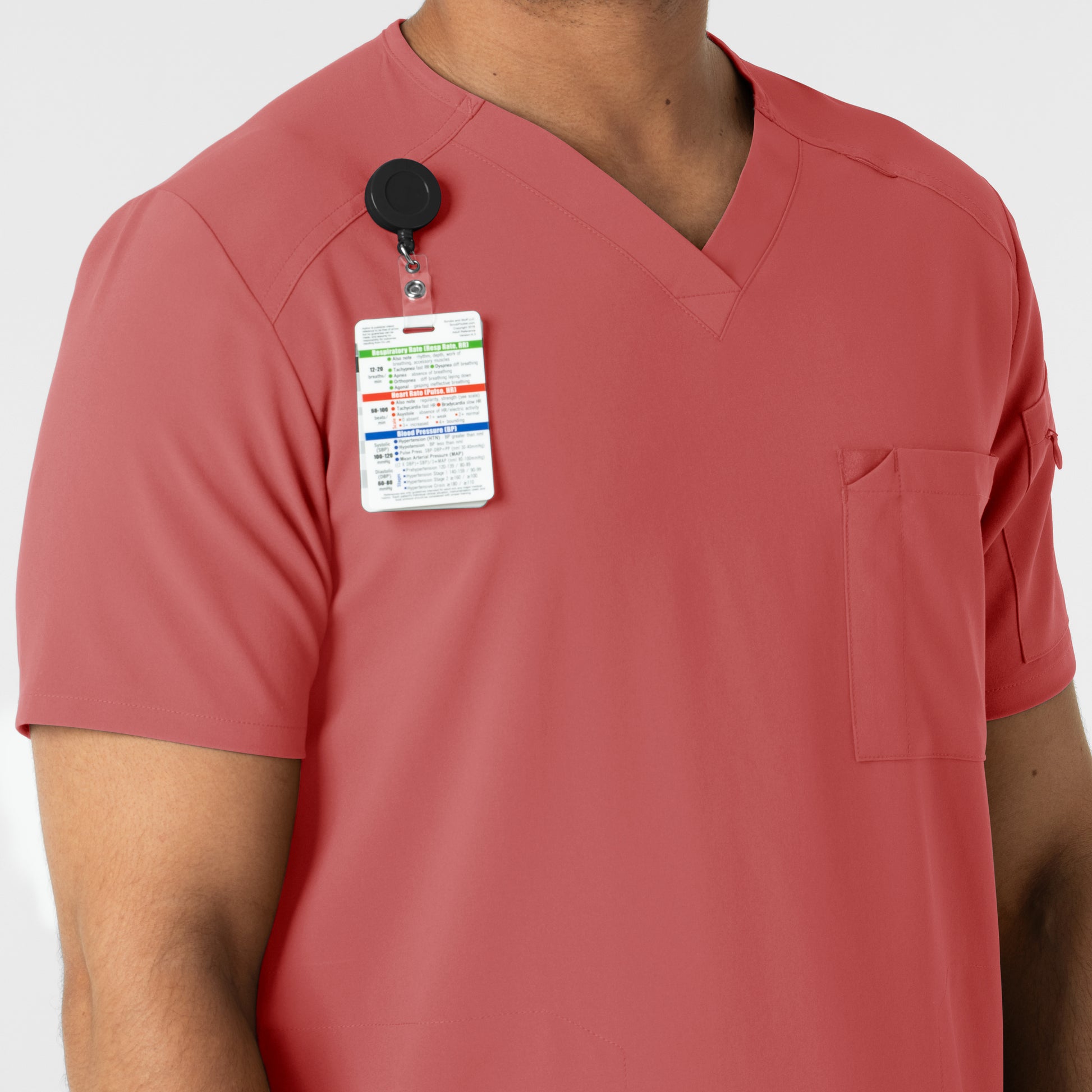 RENEW 6834 Men's V-Neck 5 Pocket Scrub Top Mineral Red Model Image Alternate | Wink