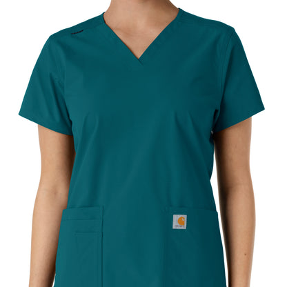 Force Essentials C12313 V-Neck Knit Panel Scrub Top Caribbean Model Image Left Side | Carhartt