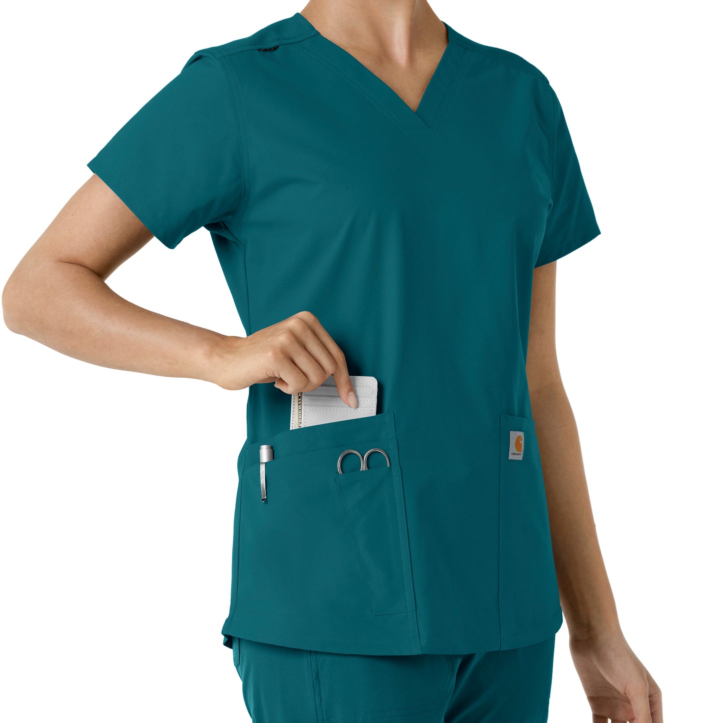 Force Essentials C12313 V-Neck Knit Panel Scrub Top Caribbean Model Image Alternate | Carhartt