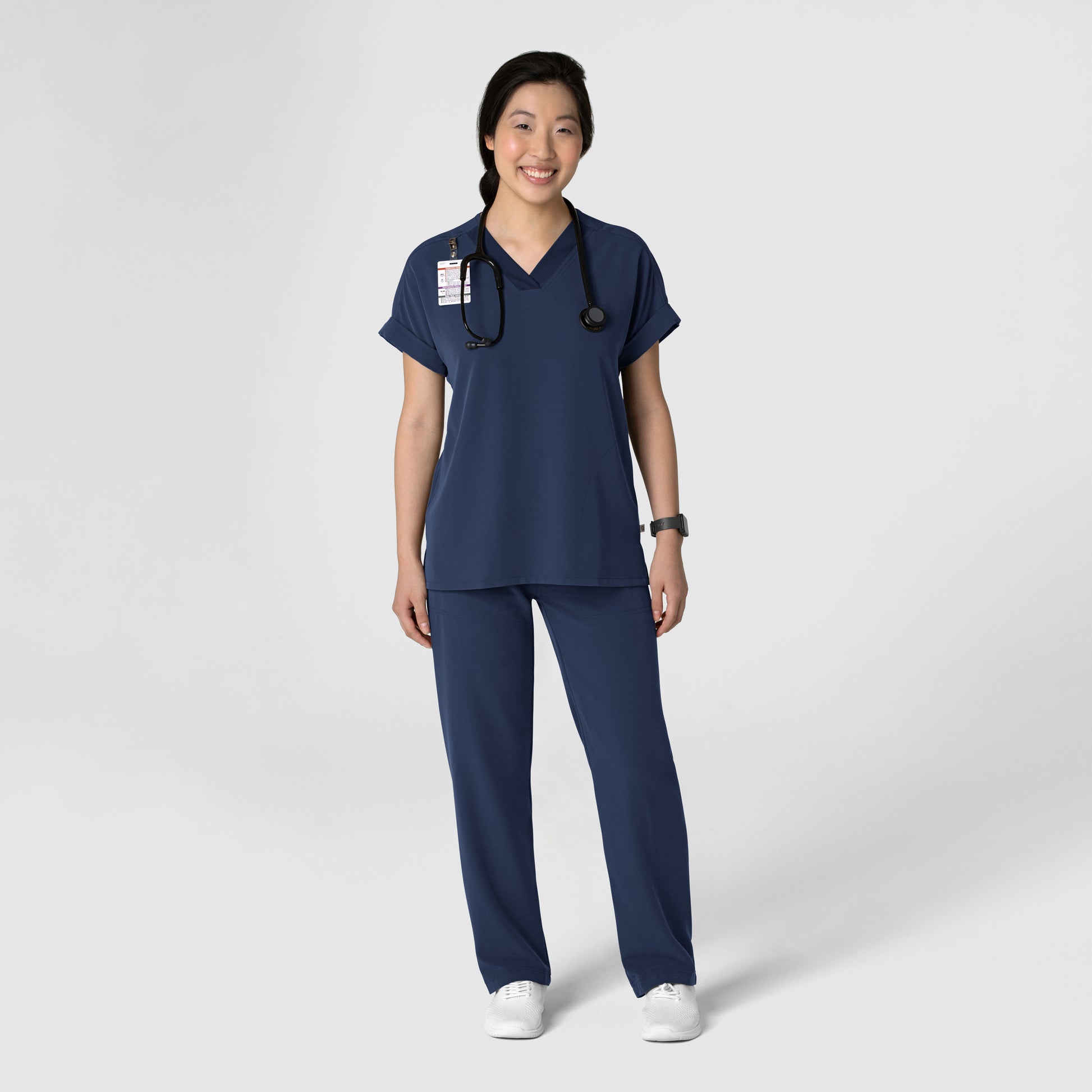 Nova 5232 Stovepipe High-Low Hem Scrub Pant Navy Model Image Right Side | Wink